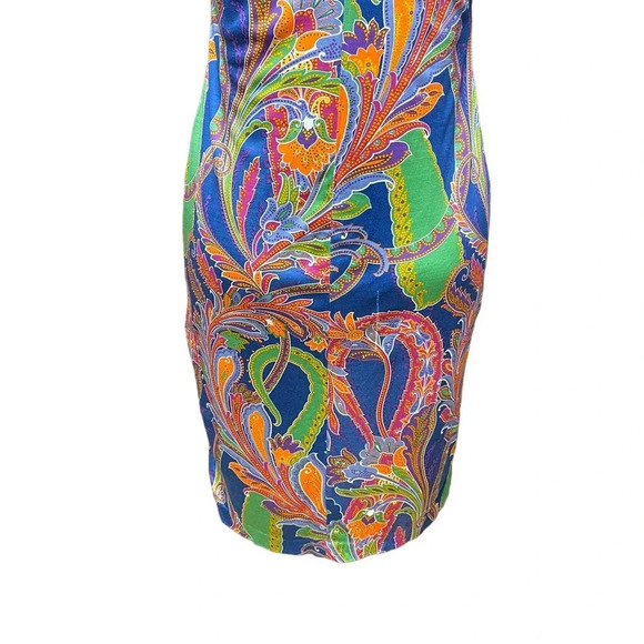 Ralph Lauren Black Label Blue Multicolor Paisley Silk Jersey Sheath Dress Size 4 - Picture 7 of 9